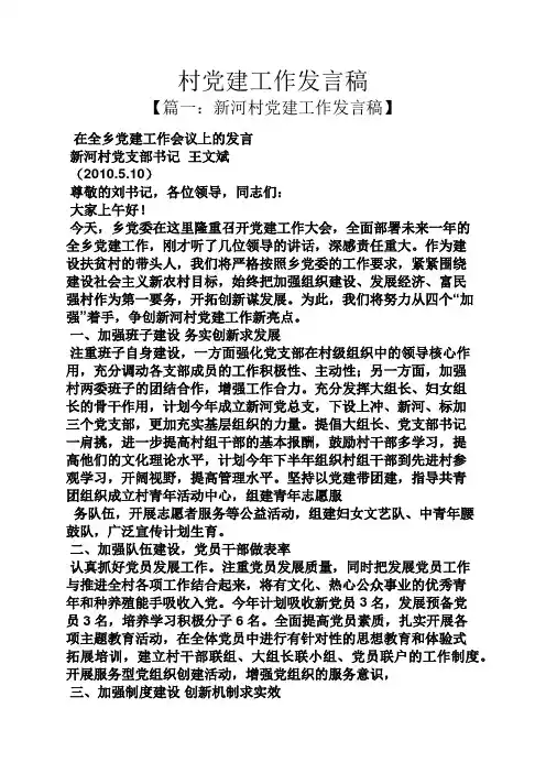 村党建工作发言稿