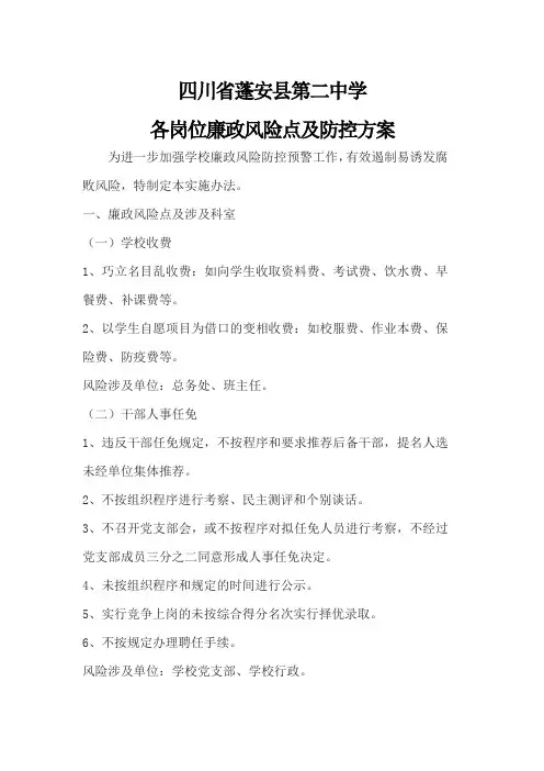 各岗位廉政风险点及防控方案