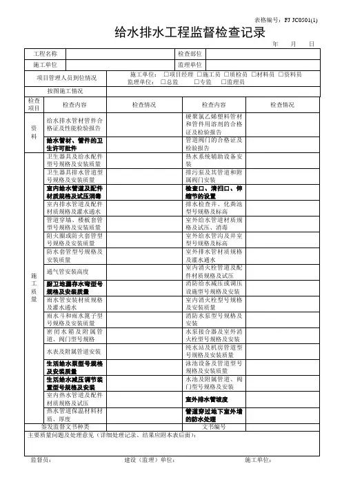 (5)给水排水工程监督检查记录