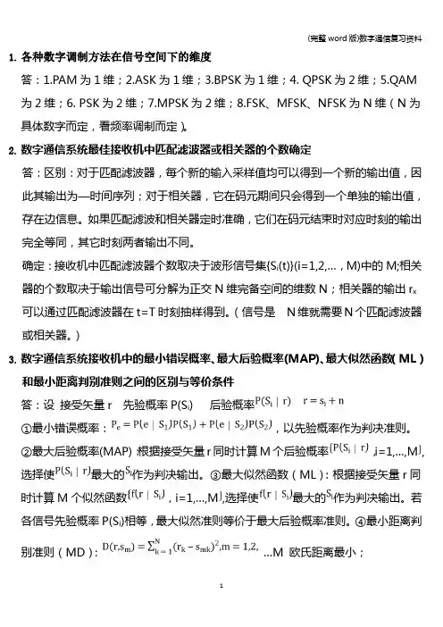 (完整word版)数字通信复习资料