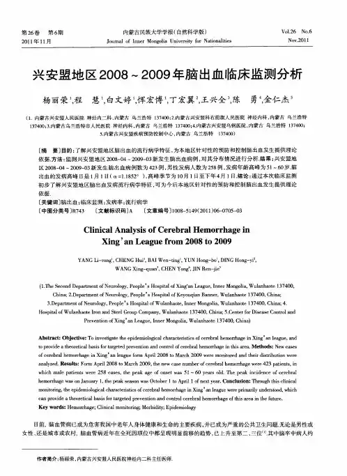 兴安盟地区2008～2009年脑出血临床监测分析