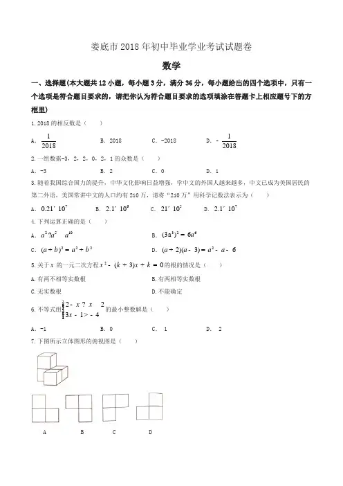 湖南省娄底市2018年中考数学试题(含答案)-精编