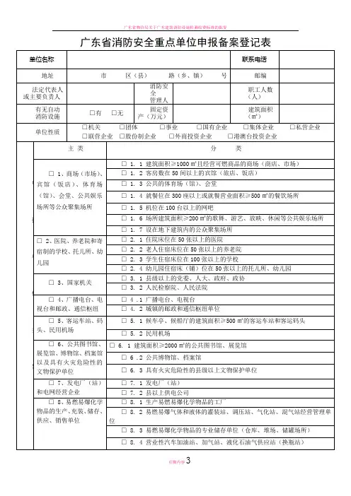广东省消防安全重点单位申报备案登记表