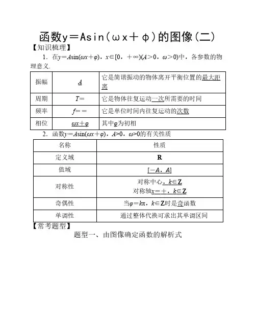 高中数学必修4三角函数常考题型：函数y=Asin(ωx+φ)的图像(二)