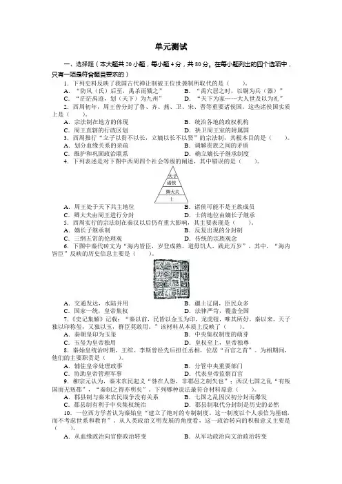 人民版必修1 专题一古代中国的政治制度 单元检测