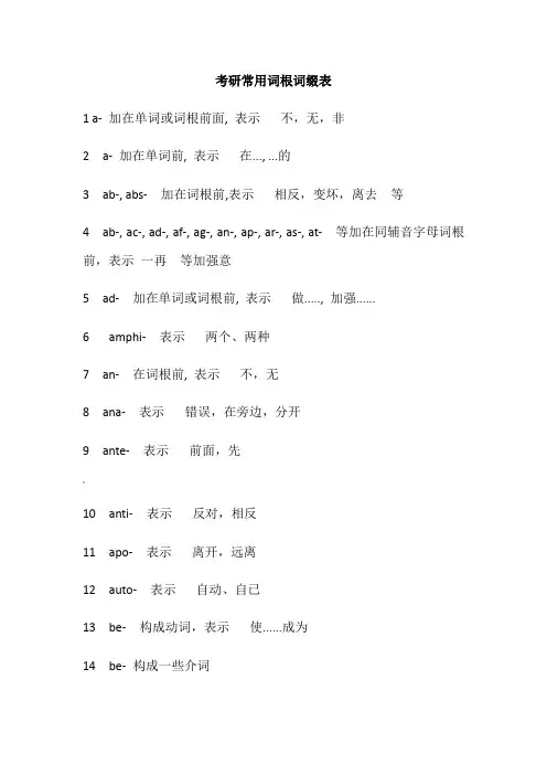 考研英语常用词根词缀表(含必备词根)