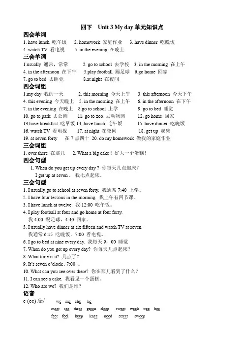 苏教版四年级下册英语 Unit 3 单元知识