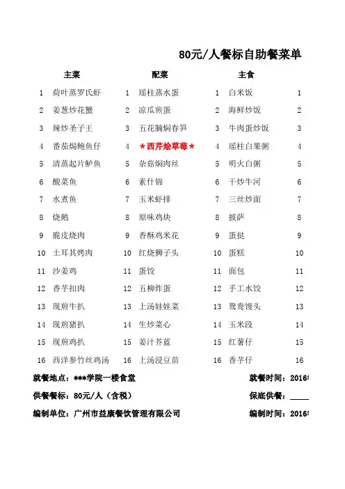 大学食堂自助餐菜单