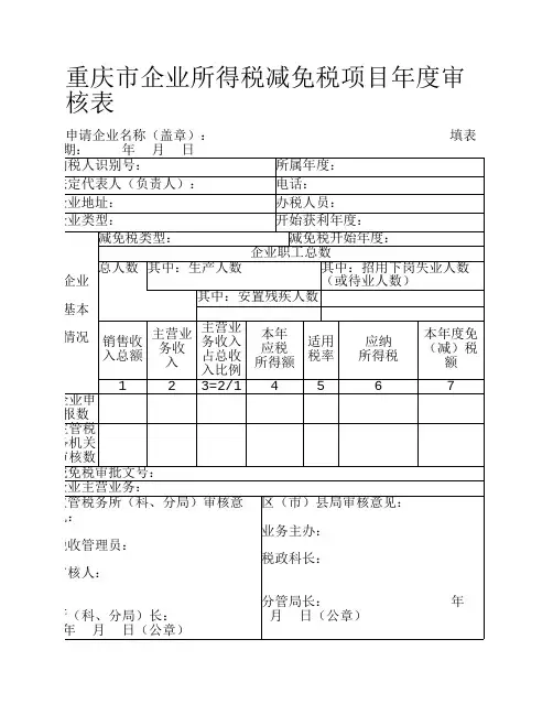 重庆市企业所得税减免税项目年度审核表