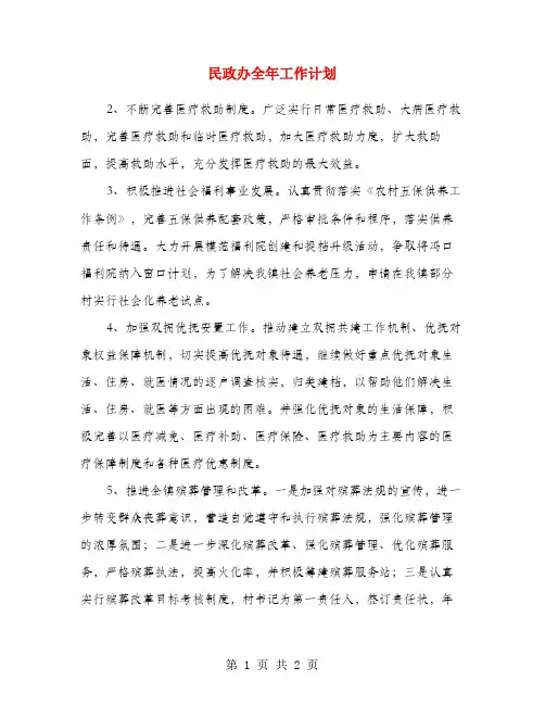 民政办全年工作计划