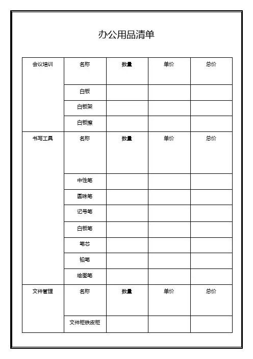 办公室用品清单及预算【模板范本】