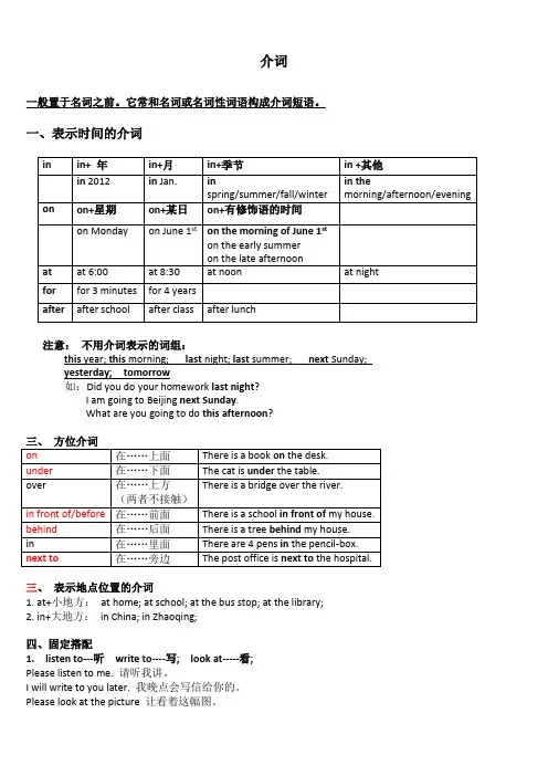 小升初英语总复习介词专题