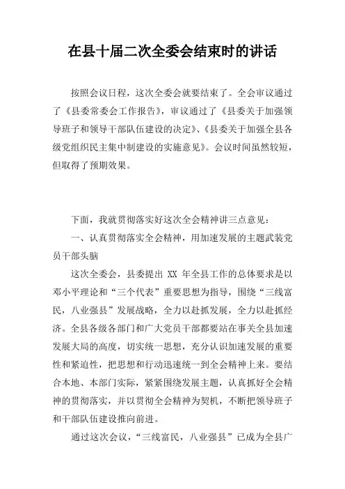 在县十届二次全委会结束时的讲话