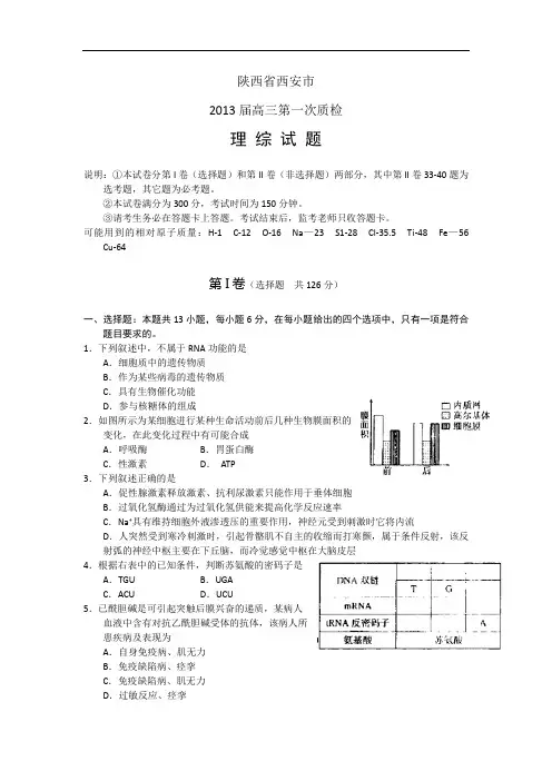 陕西省西安市2013届高三第一次质检理综试题