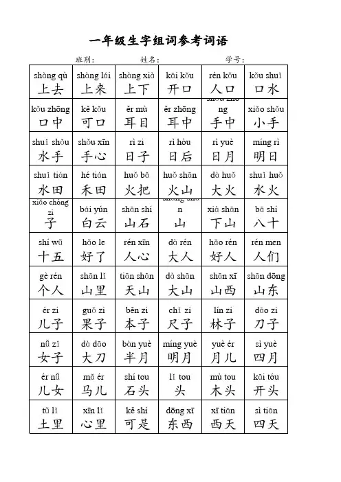 人教版一年级语文上学期组词及看拼音写词语(新)