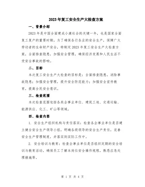 2023年复工安全生产大检查方案