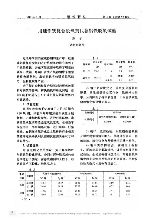用硅铝铁复合脱氧剂代替铝铁脱氧试验