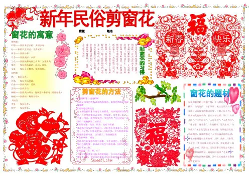 新年民俗剪窗花928A3新年春节电子小报成品,欢度春节手抄报模板,新年快乐电子简报,小学生传统节日板报