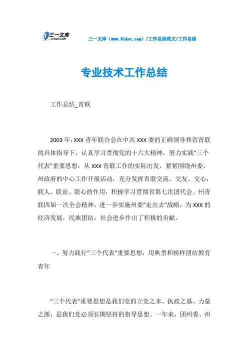 工作总结专业技术工作总结