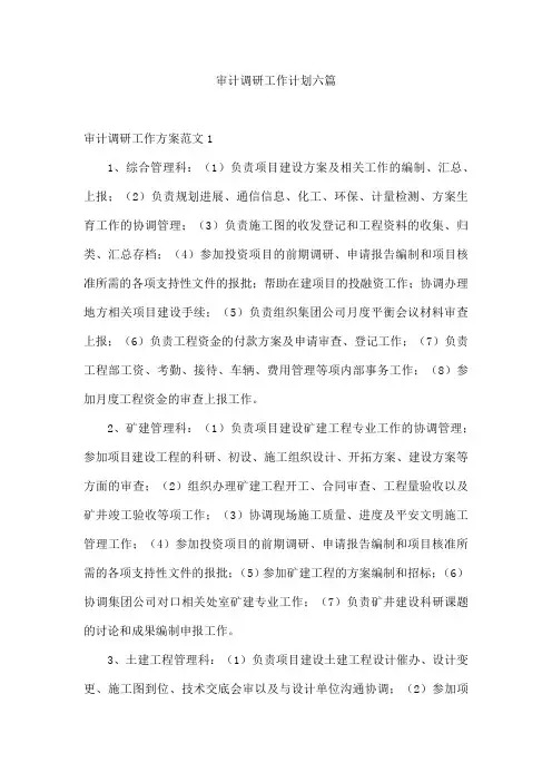 审计调研工作计划六篇