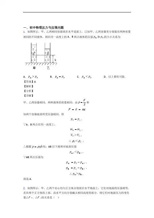 中考物理 压力与压强 培优 易错 难题练习(含答案)及答案