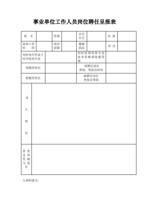 事业单位工作人员岗位聘任呈报表