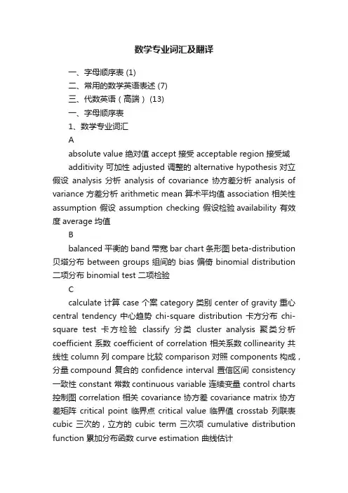 数学专业词汇及翻译