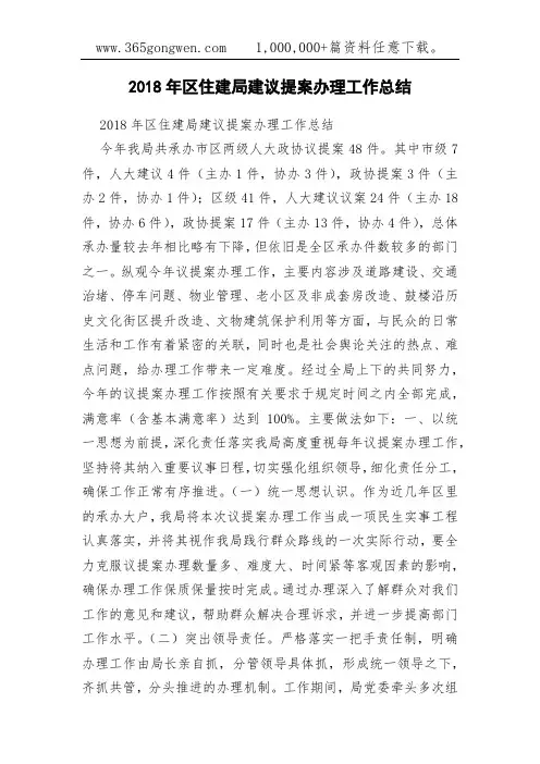2018年区住建局建议提案办理工作总结