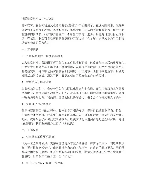 社联监察部个人工作总结