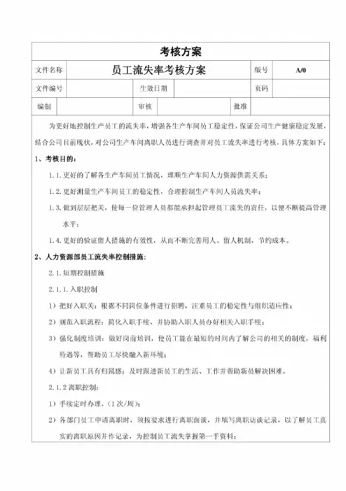 员工流失率考核方案