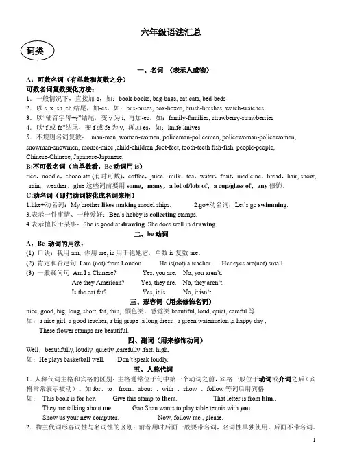 牛津小学英语3A到6B语法知识汇总