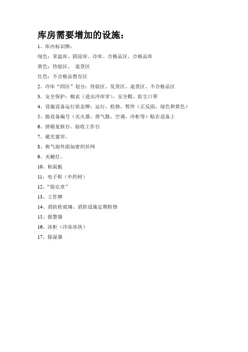 医药公司库房需增加的设施设备