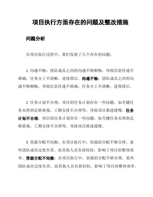 项目执行方面存在的问题及整改措施