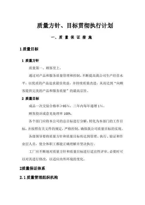 质量方针、目标贯彻执行计划