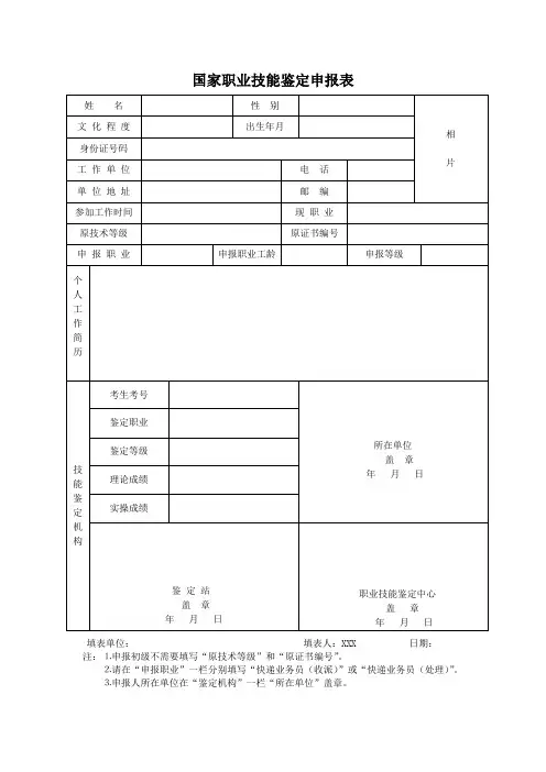 国家职业技能鉴定申报表【模板】