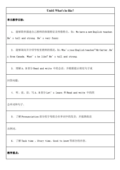 新人教版小学英语五年级上册教案全册