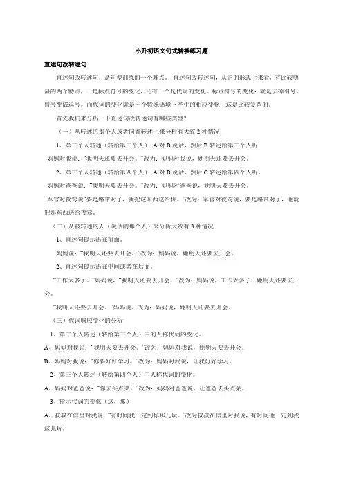 六年级小升初语文句式转换练习题
