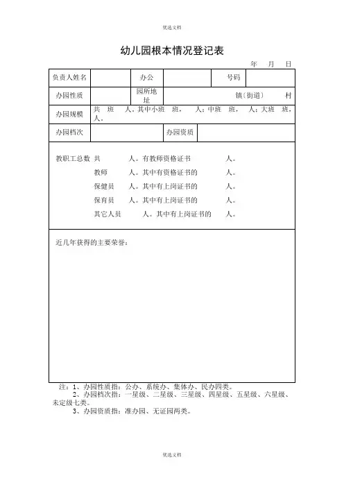 幼儿园基本情况登记表 2