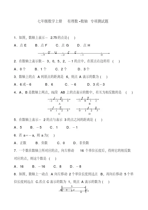 七年级数学上册有理数-数轴专项测试题含答案