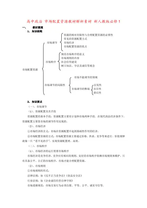 高中政治 市场配置资源教材解析素材 新人教版必修1