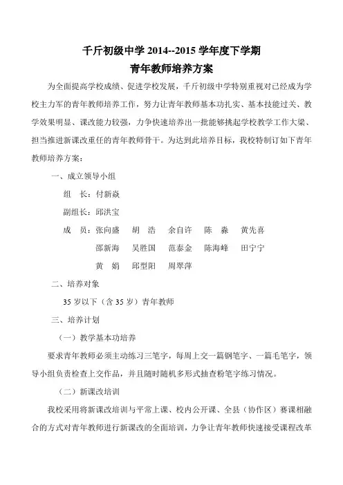 青年教师培养方案