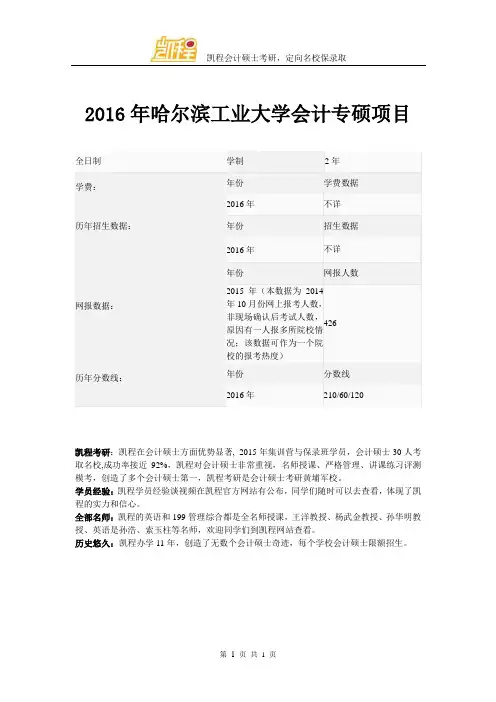 2016年哈尔滨工业大学会计专硕项目