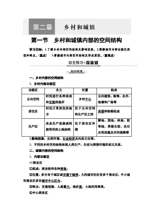 2020中图版地理必修2 第2章 第1节 乡村和城镇内部的空间结构