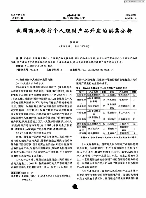 我国商业银行个人理财产品开发的供需分析