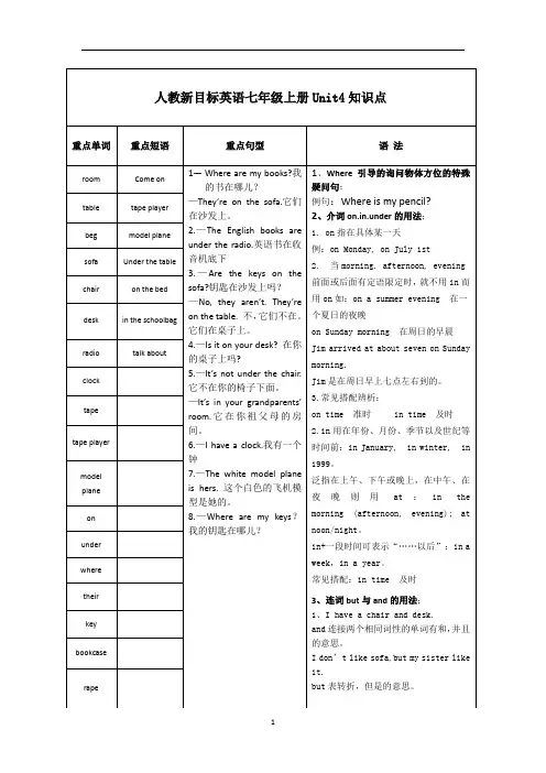 人教新目标英语七年级上册Unit4单元知识点总结