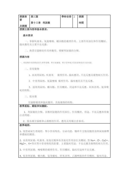 药理学教案-利尿药