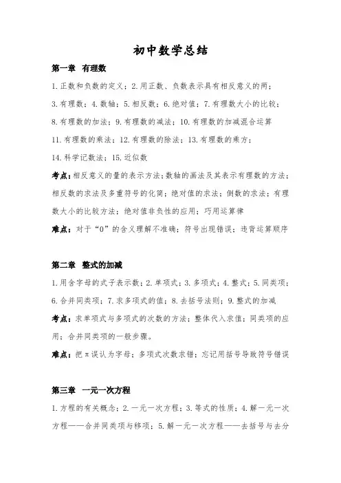 初中数学知识点总结 4