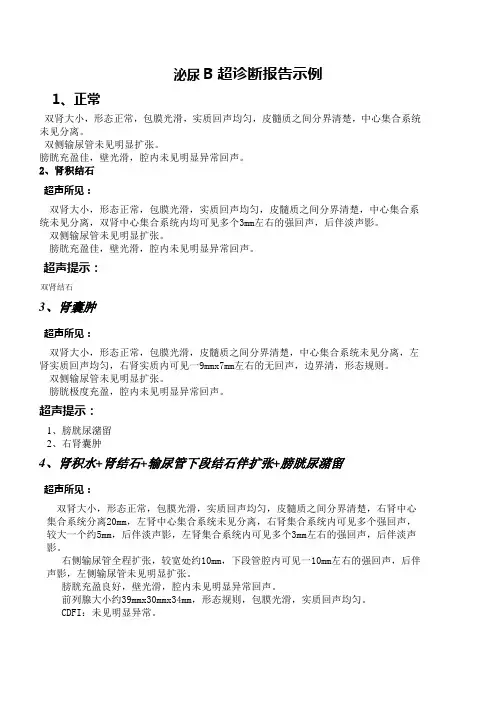 泌尿B超诊断报告示例