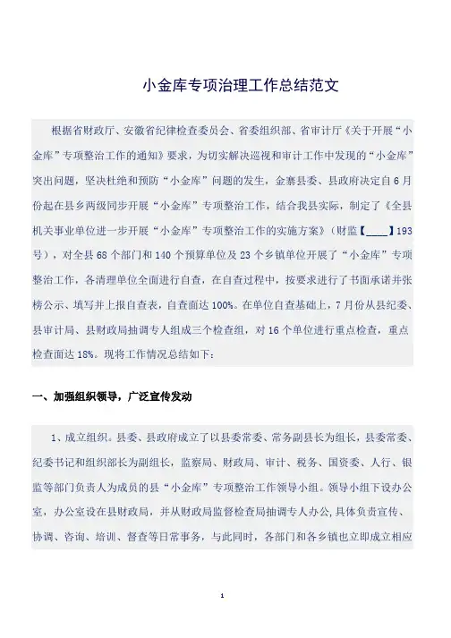 (总结)小金库专项治理工作总结范文