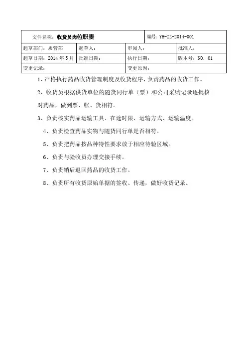 新版GSP收货员岗位职责